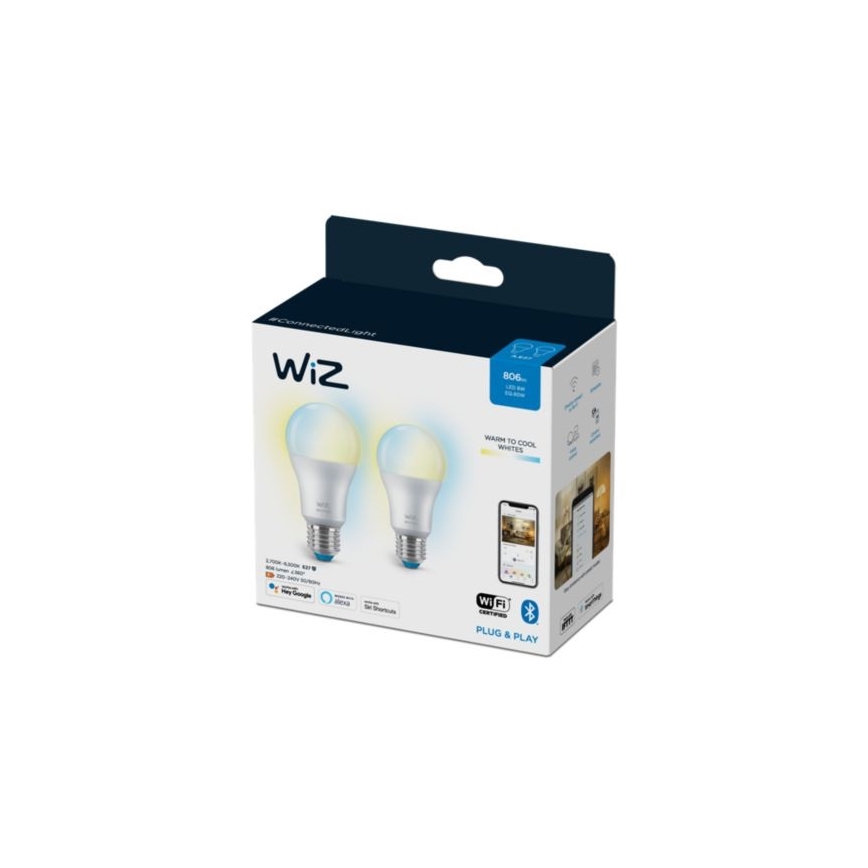 LOT 2x ampoule LED à intensité variable A60 E27/8W/230V 2700-6500K CRI 90 Wi-Fi - WiZ
