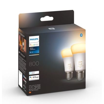 LOT 2x Ampoule LED à intensité variable Philips Hue WHITE AMBIANCE E27/6W/230V 2200-6500K