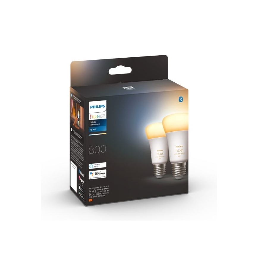 LOT 2x Ampoule LED à intensité variable Philips Hue WHITE AMBIANCE E27/6W/230V 2200-6500K