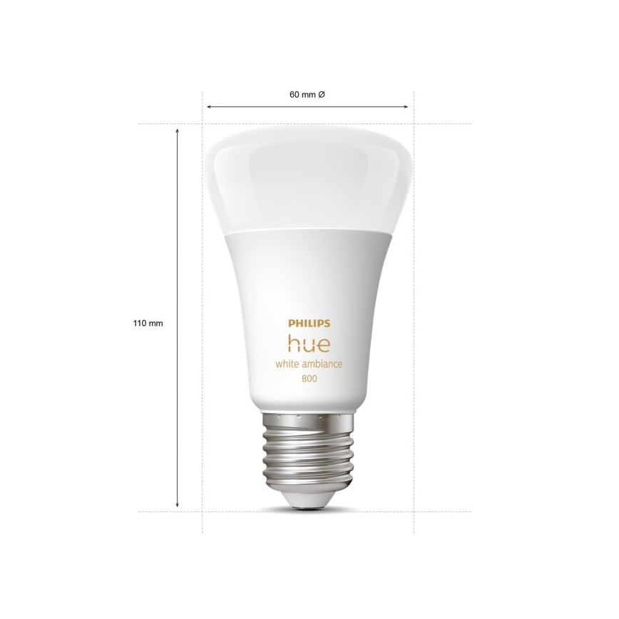 LOT 2x Ampoule LED à intensité variable Philips Hue WHITE AMBIANCE E27/6W/230V 2200-6500K
