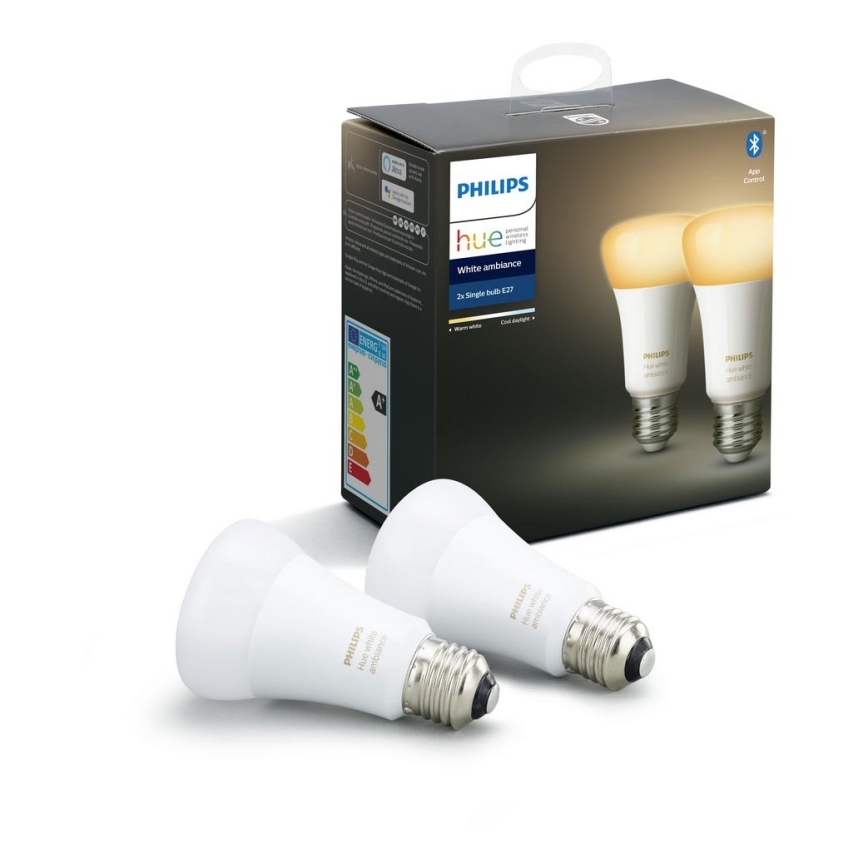 LOT 2x Ampoule LED à intensité variable Philips Hue WHITE AMBIANCE E27/8,5W/230V 2200-6500K