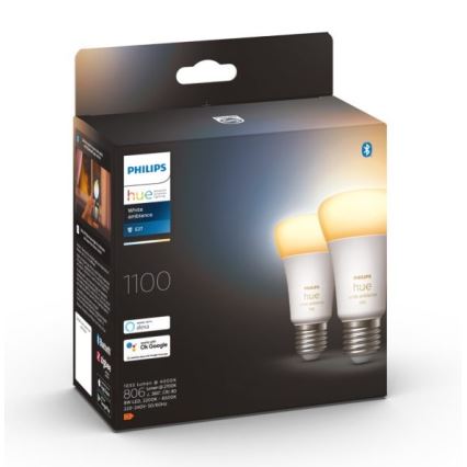 LOT 2x Ampoule LED à intensité variable Philips Hue WHITE AMBIANCE E27/8W/230V 2200-6500K