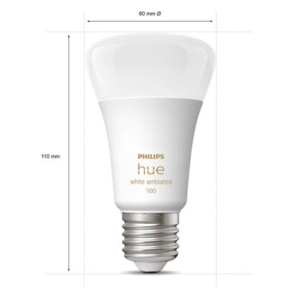 LOT 2x Ampoule LED à intensité variable Philips Hue WHITE AMBIANCE E27/8W/230V 2200-6500K