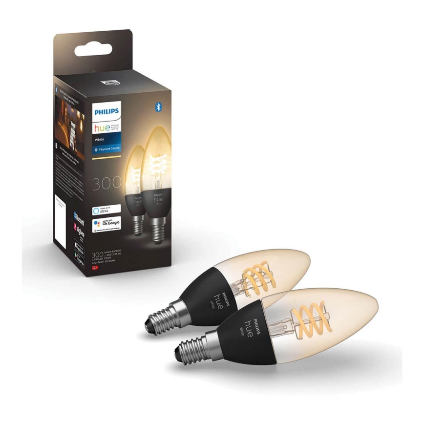 LOT 2x Ampoule LED à intensité variable Philips Hue WHITE FILAMENT E14/4,5W/230V 2100K