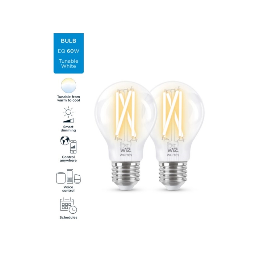 LOT 2x Ampoule LED à intensité variable VINTAGE FILAMENT A60 E27/6,7W/230V 2700-6500K CRI 90 Wi-Fi - WiZ