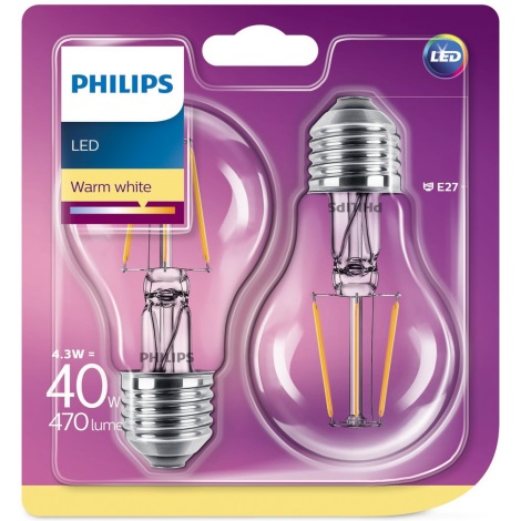 LOT 2x Ampoule LED Philips E27/4,3W/230V 2700K