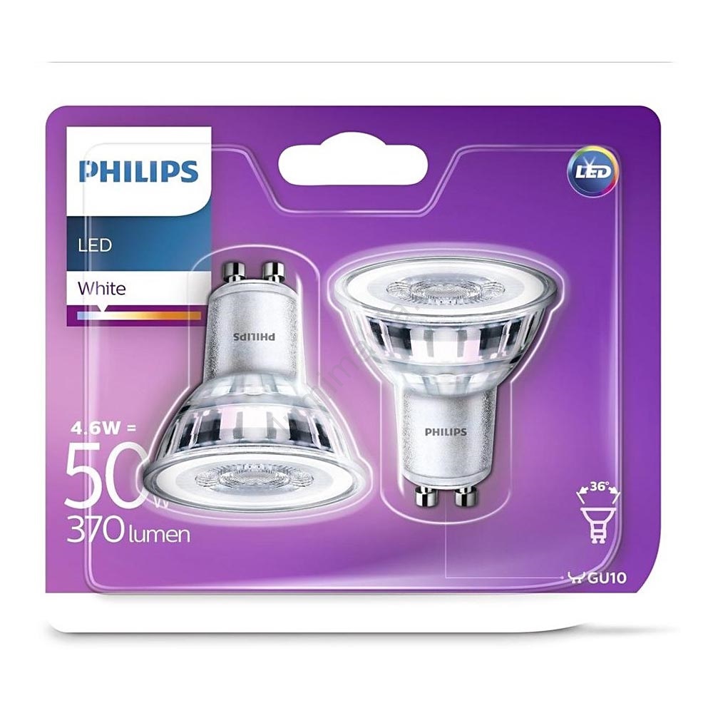 LOT 2x Ampoule LED Philips GU10/4,6W/230V 3000K Lumimania