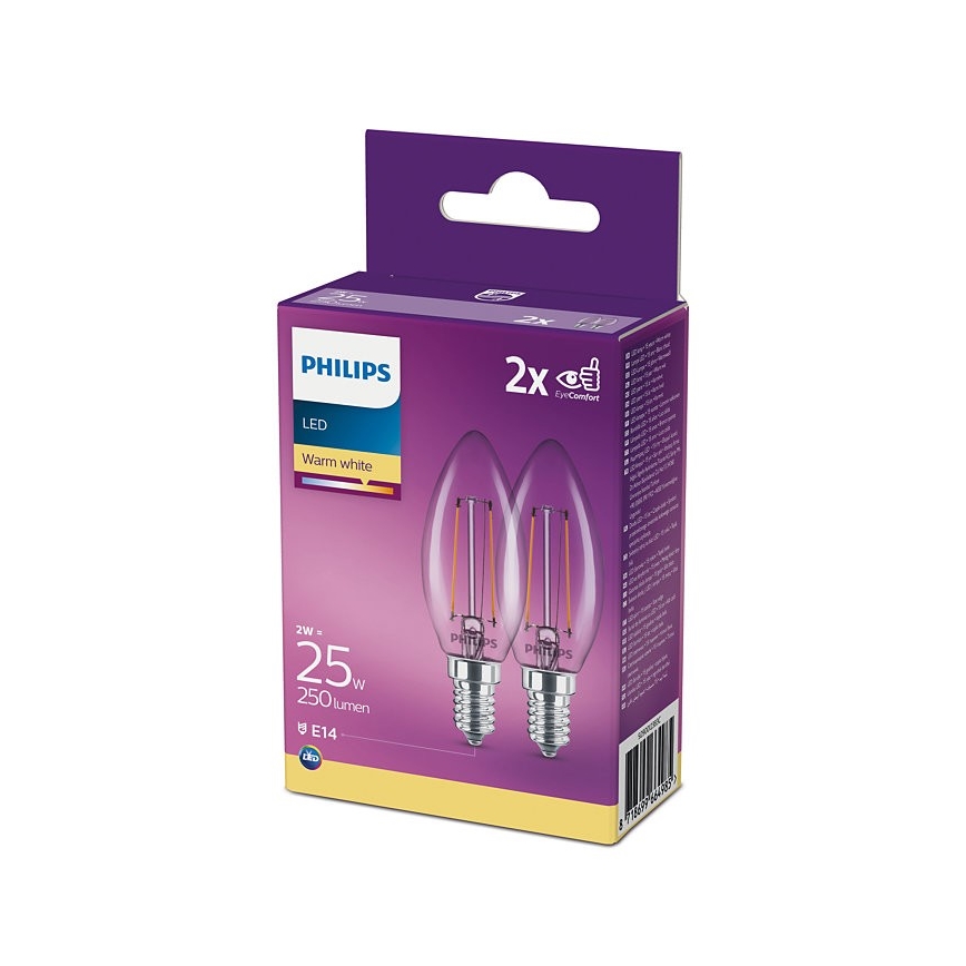 LOT 2x Ampoule Philips B35 E14/2W/230V 2700K