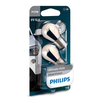 LOT 2x Ampoule pour voiture Philips SILVER VISION 12496SVB2 PY21W BAU15s/21W/12V