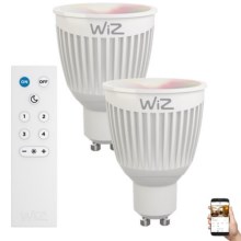 LOT 2x Ampoule RGBW à intensité variable GU10/6,5W/230V 2200-6500K Wi-Fi + Télécommande - WiZ