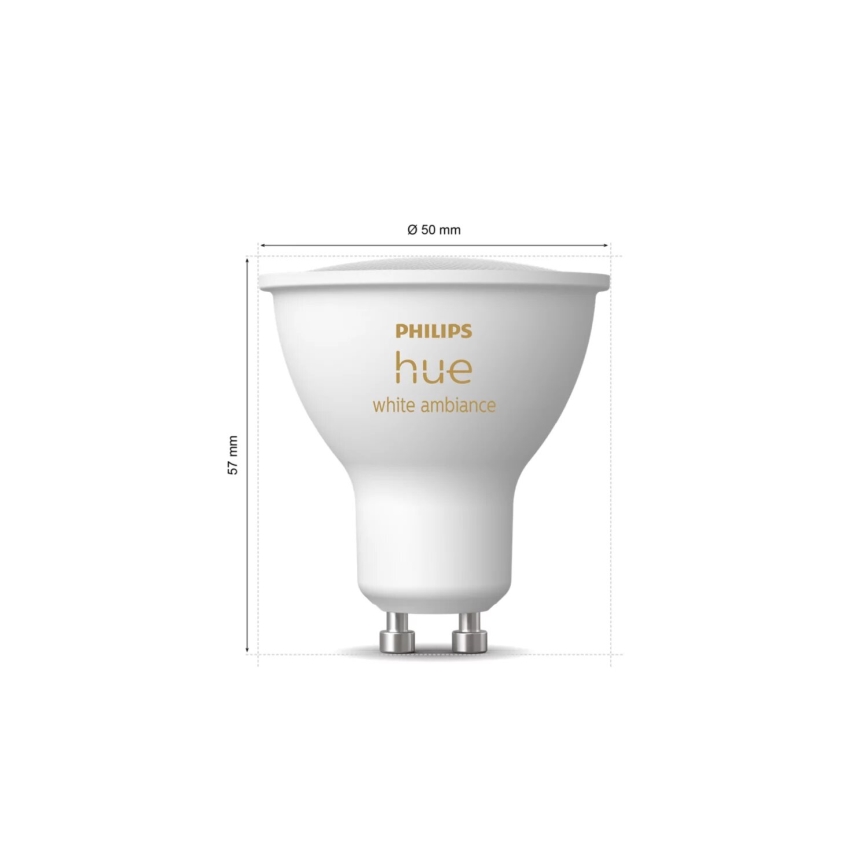Lot de 2 ampoules LED dimmables Philips Hue WHITE AMBIANCE GU10 4,2 W / 230 V (2200–6500 K) + variateur