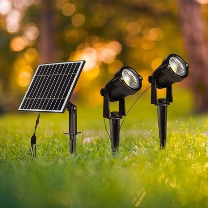 LOT 2x Lampe solaire extérieure 2xLED/1,2W/3,7V IP65 3000K 4000 mAh