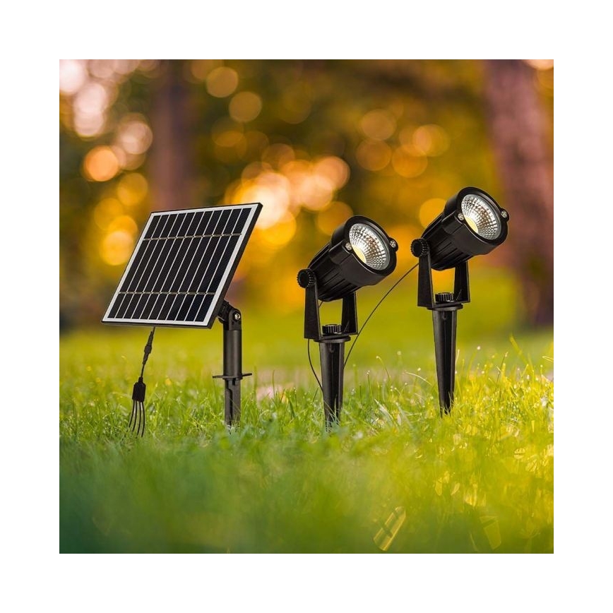 LOT 2x Lampe solaire extérieure 2xLED/1,2W/3,7V IP65 3000K 4000 mAh