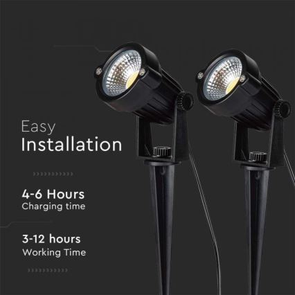 LOT 2x Lampe solaire extérieure 2xLED/1,2W/3,7V IP65 3000K 4000 mAh