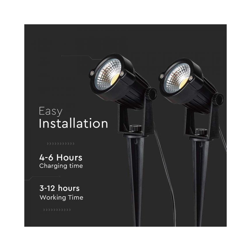 LOT 2x Lampe solaire extérieure 2xLED/1,2W/3,7V IP65 3000K 4000 mAh