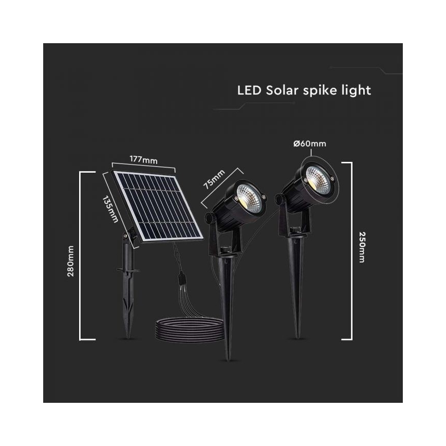 LOT 2x Lampe solaire extérieure 2xLED/1,2W/3,7V IP65 3000K 4000 mAh