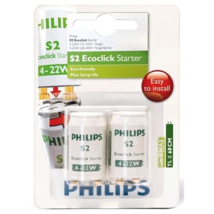 LOT 2x Starter pour ampoules fluorescentes Philips S2 4-22W