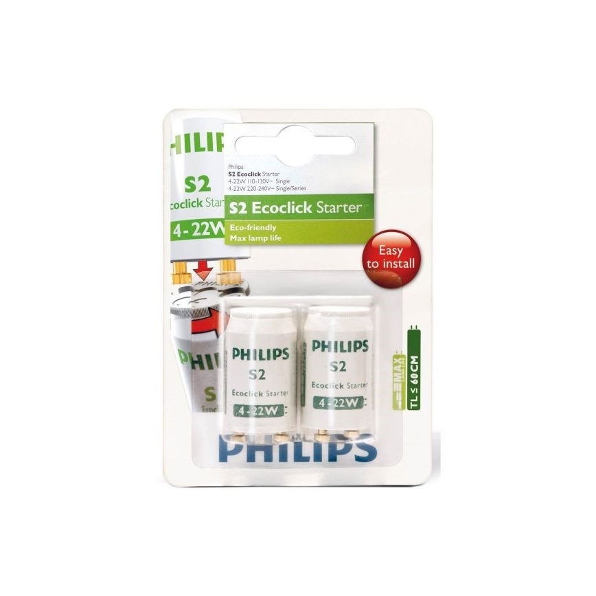 LOT 2x Starter pour ampoules fluorescentes Philips S2 4-22W