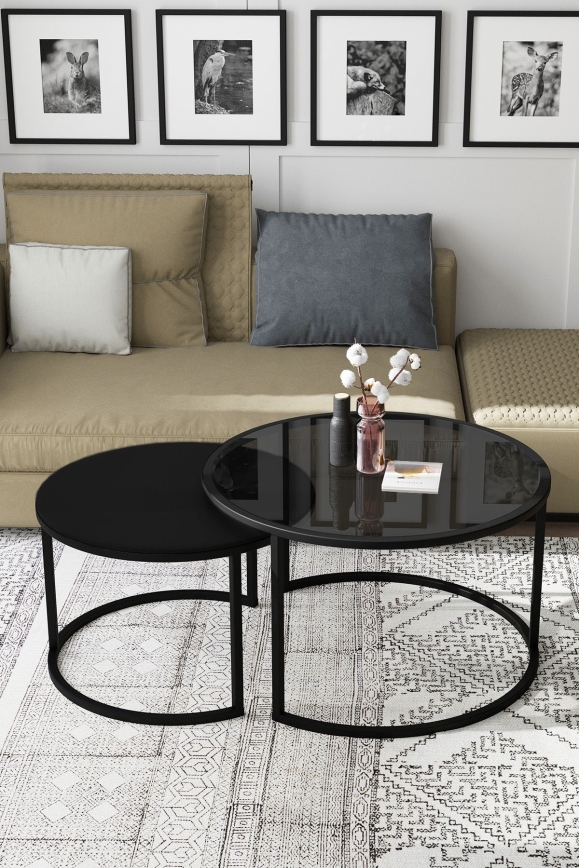 LOT 2x Table basse BORA d. 57/75 cm noir