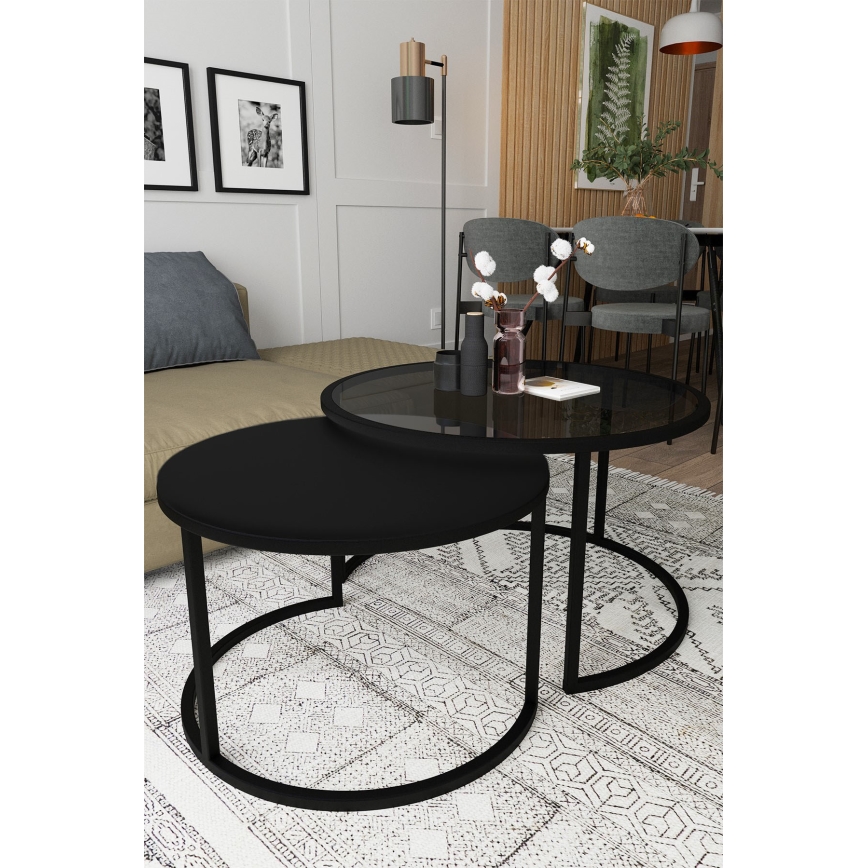 LOT 2x Table basse BORA d. 57/75 cm noir