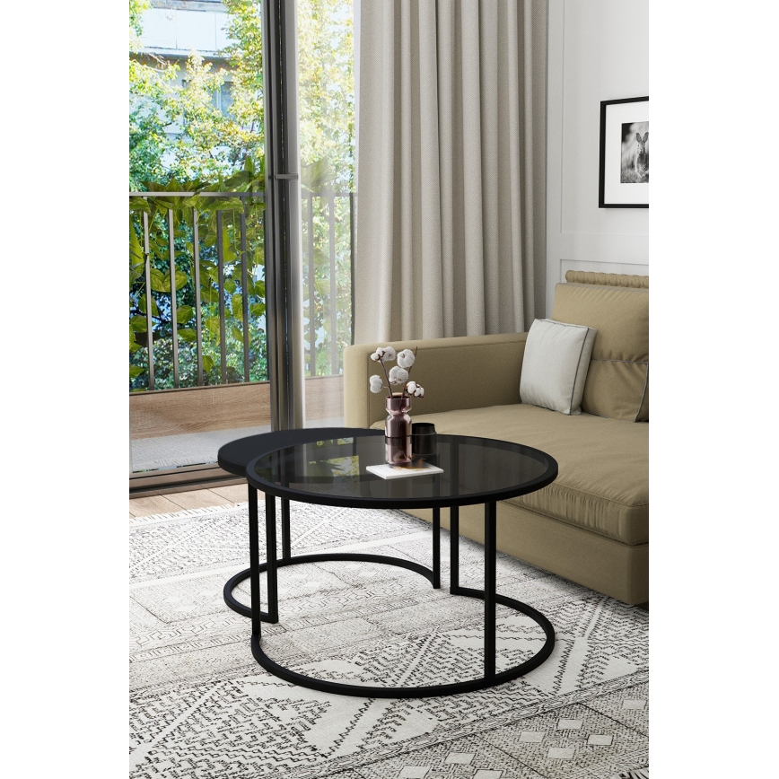 LOT 2x Table basse BORA d. 57/75 cm noir