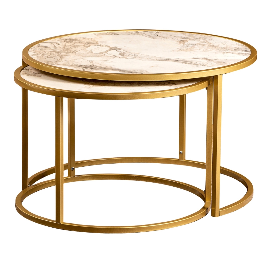 Lot 2x Table basse TAMBUR dorée/ beige