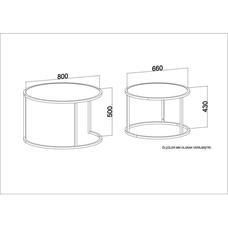 Lot 2x Table basse TAMBUR dorée/ beige