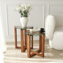 LOT 2x Table d'appoint AMALFI d. 40 cm marron/transparent
