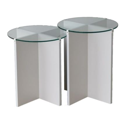 LOT 2x Table d'appoint LILY d. 40 cm blanc/transparent