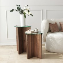 LOT 2x Table d'appoint LILY d. 40 cm marron/transparent