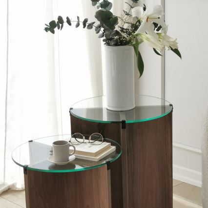 LOT 2x Table d'appoint LILY d. 40 cm marron/transparent