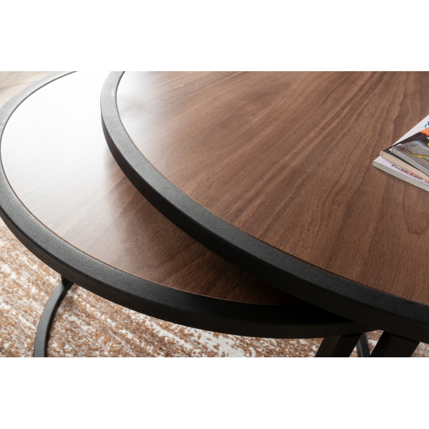 LOT 2x Table d'appoint TAMBUR noir/marron
