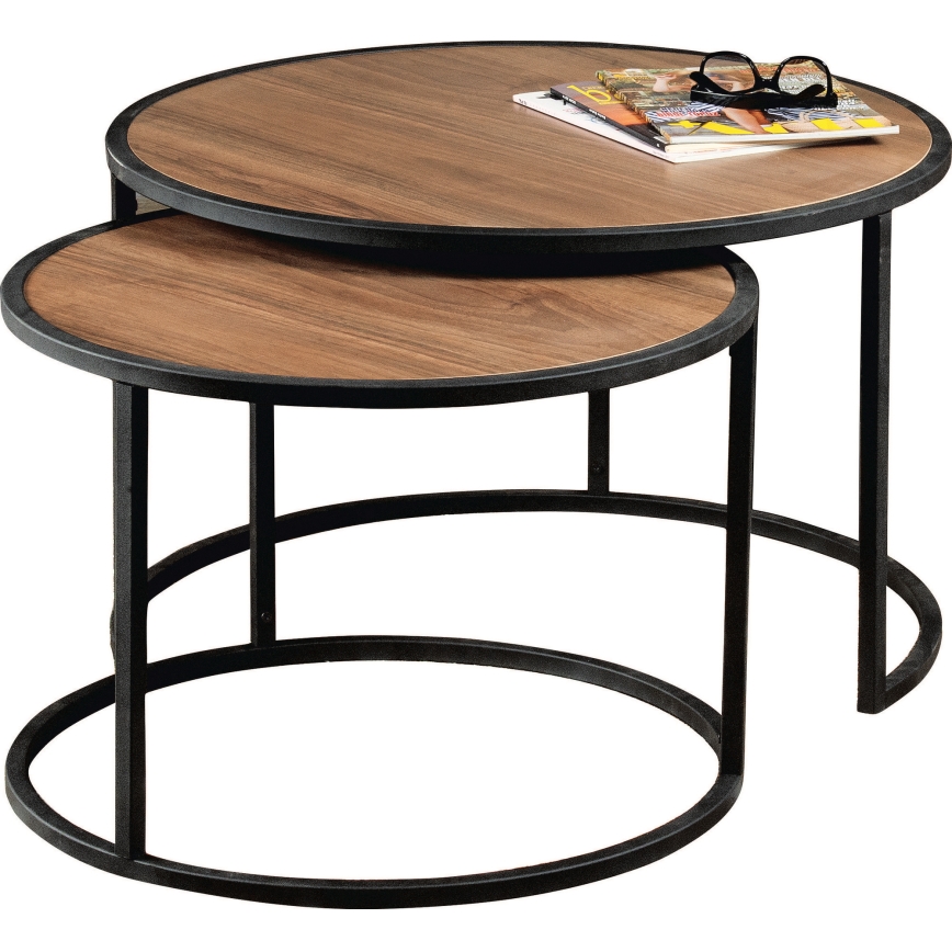 LOT 2x Table d'appoint TAMBUR noir/marron