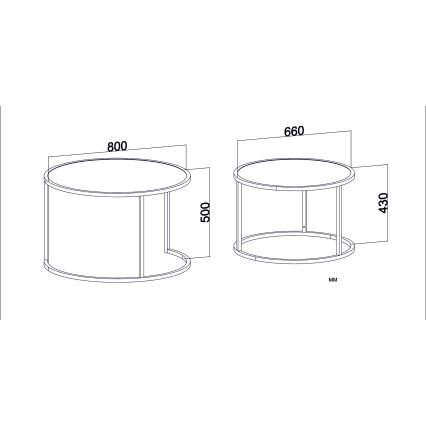 LOT 2x Table d'appoint TAMBUR noir/marron