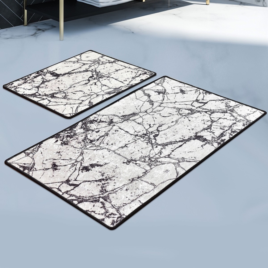 LOT 2x Tapis de salle de bains MARBLE 60/100 cm blanc/noir