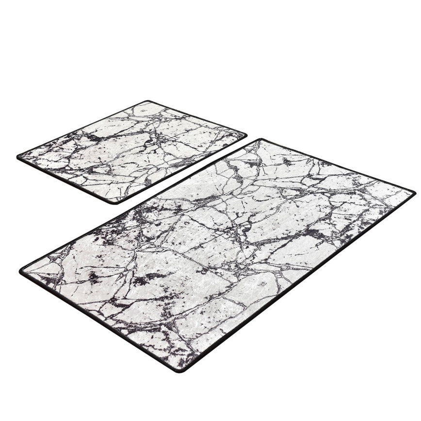 LOT 2x Tapis de salle de bains MARBLE 60/100 cm blanc/noir
