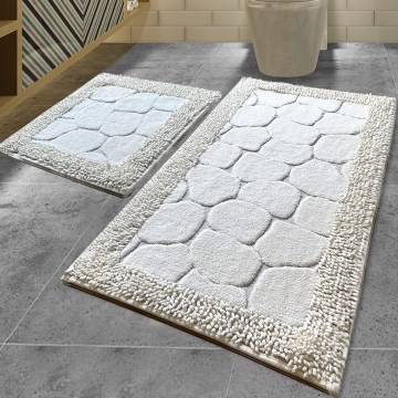 LOT 2x Tapis de salle de bains STONE 60/100 cm blanc
