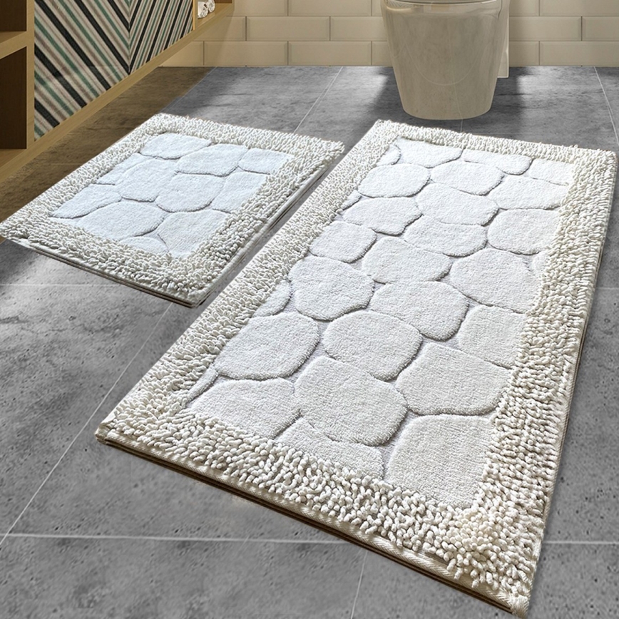 LOT 2x Tapis de salle de bains STONE 60/100 cm blanc