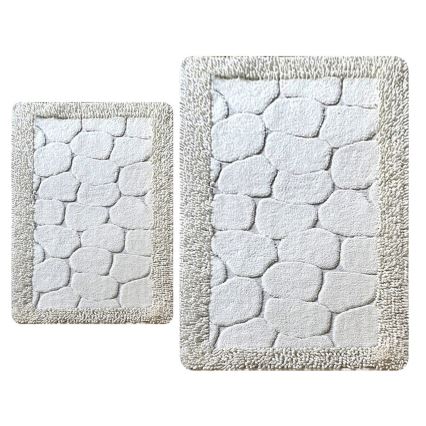 LOT 2x Tapis de salle de bains STONE 60/100 cm blanc