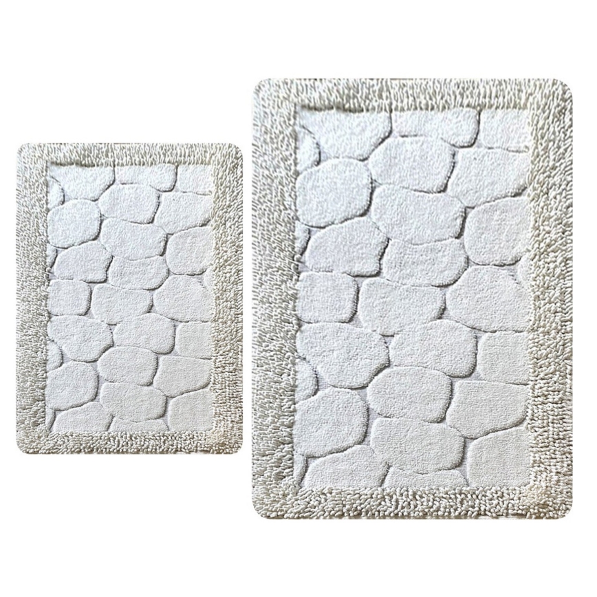 LOT 2x Tapis de salle de bains STONE 60/100 cm blanc