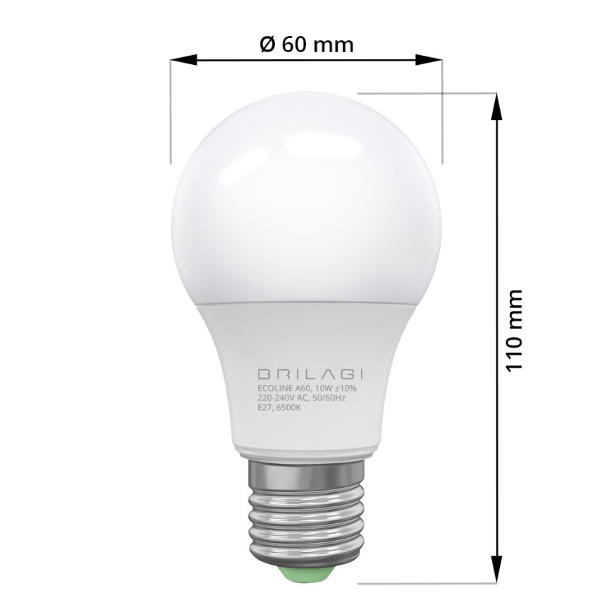 LOT 3x Ampoule LED ECOLINE A60 E27/10W/230V 6500K - Brilagi