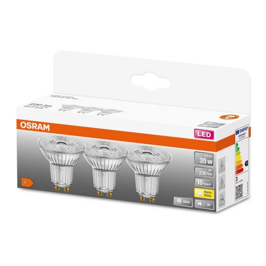 LOT 3x Ampoule LED PAR16 GU10/2,6W/230V 2700K - Osram