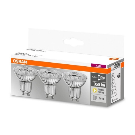 LOT 3x Ampoule LED PAR16 GU10/4,3W/230V 2700K - Osram