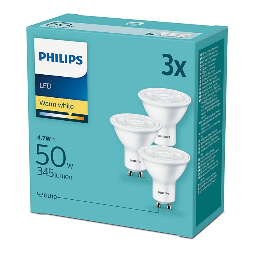 Lot 3x Ampoule LED Philips GU10/4,7W/230V 2700K