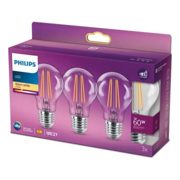 LOT 3x Ampoule LED VINTAGE Philips A60 E27/7W/230V 2700K
