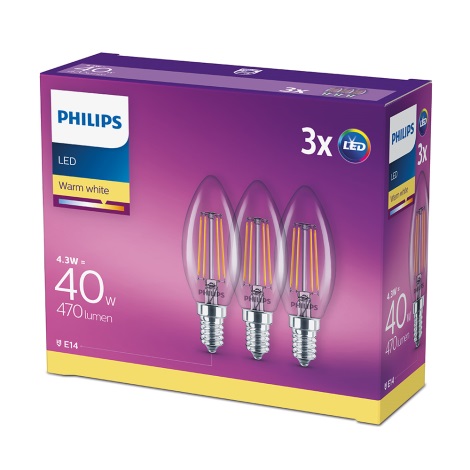 Lot 3x Ampoule LED VINTAGE Philips E14/4,3W/230V 2700K