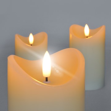 LOT 3x Bougie en cire naturelle LED/3xAAA/blanc chaud