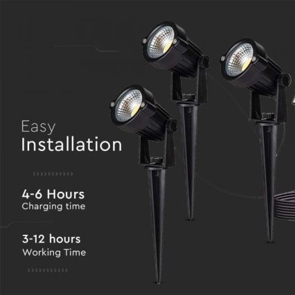 LOT 3x Lampe solaire extérieure 3xLED/1,2W/3,7V IP65 3000K 4000 mAh