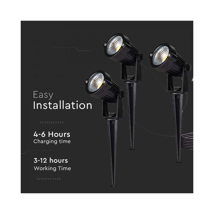LOT 3x Lampe solaire extérieure 3xLED/1,2W/3,7V IP65 3000K 4000 mAh