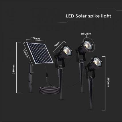 LOT 3x Lampe solaire extérieure 3xLED/1,2W/3,7V IP65 3000K 4000 mAh